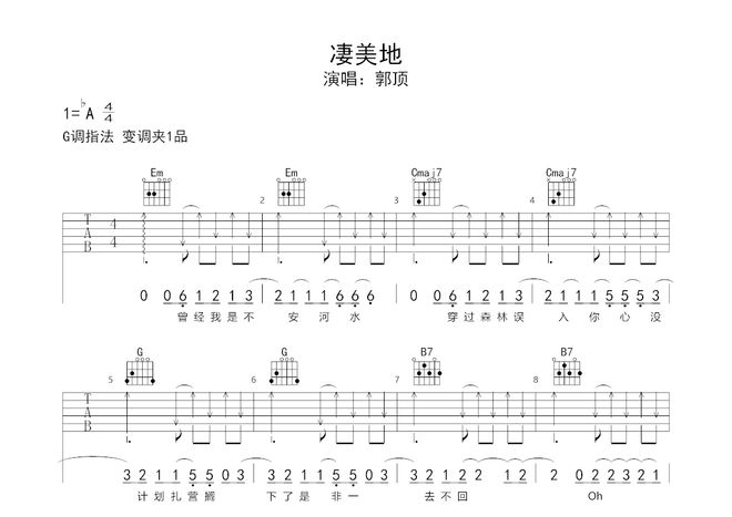 高德娱乐2023热门歌曲《凄美地》吉他谱指弹